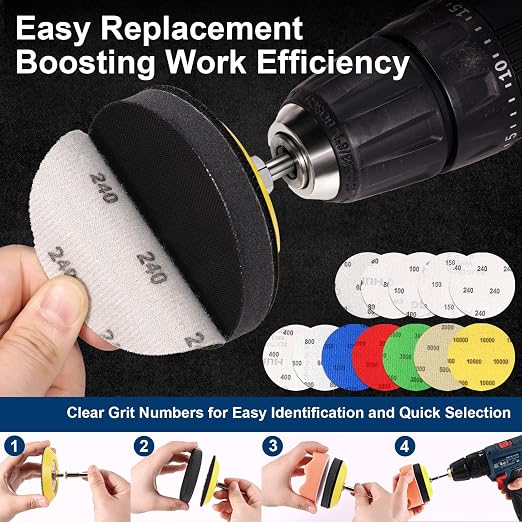 199 PCS 3 Inch Wet Dry Sanding Discs 60-10000 Grit Hook and Loop Sandpaper | Headlight Restoration Kit Drill Sanding Attachment Polishing Kit with Rotary Tools for Auto Metal Glass Resin Wood Jewelry