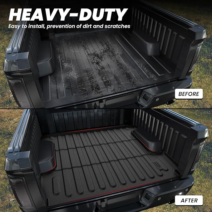 LASFIT 5.7FT Truck Bed Mat for Ram 1500 2002-2018 & 1500 Classic 2019-2024 (5FT7/67.4 inches) NOT for Optional Rambox, All Weather Custom Fit TPE Truck Bed Liner