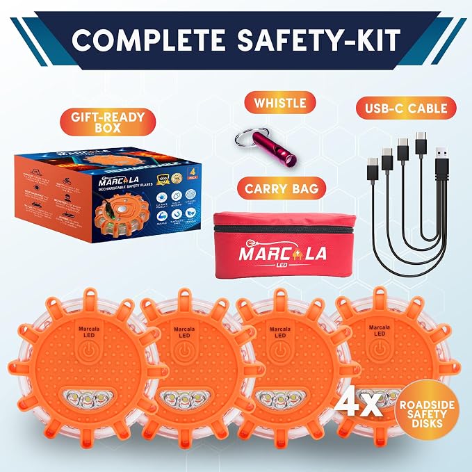MARCALA V2.0 LED Road Flare 3-Pack & 4-Pack Rechargeable LED Emergency Road Flares | The Best RV Accessories!