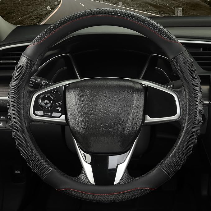 Anti-Slip Silicone Steering Wheel Cover Great Grip with 3D Honeycomb | Sporty Design Large 16 inch for F150 F250 F350 Model S X Ram 4Runner Tacoma Tundra Range Rover, All Black