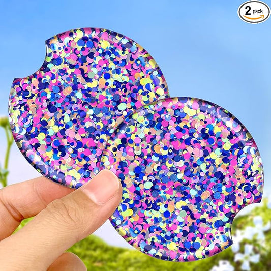 Swooflia Flower Car Cup Holder Coasters for Women - 2.75 Inch Cute Resin Clear Automotive Drink Cupholder Insert Car Accessories 2 Pack Bling Color