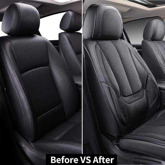 Coverado Front Seat Covers, Waterproof Universal Seat Covers for Cars, Breathable Fabric & Leather Car Seat Protectors, Car Seat Cushions Auto Accessories Fit for Most Sedans SUV Truck, Black