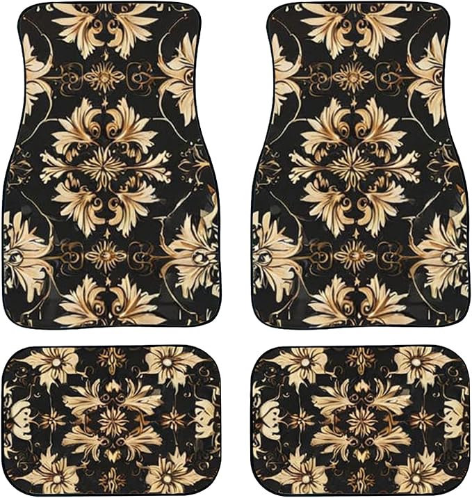 Car Floor Mats Non-Slip Automotive Floor Mats All-Weather Front Rear Car Floor Foot Mat Sets of 4 Pieces Foot Mats Rugs Carpet for Car Trucks SUV Sedans (TengWan 03)