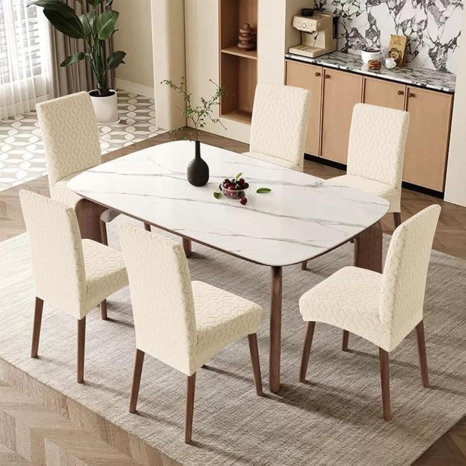 Genina Waterproof Chair Covers for Dining Room Set of 6, Removable Washable Chair Slipcover Protectors, Beige
