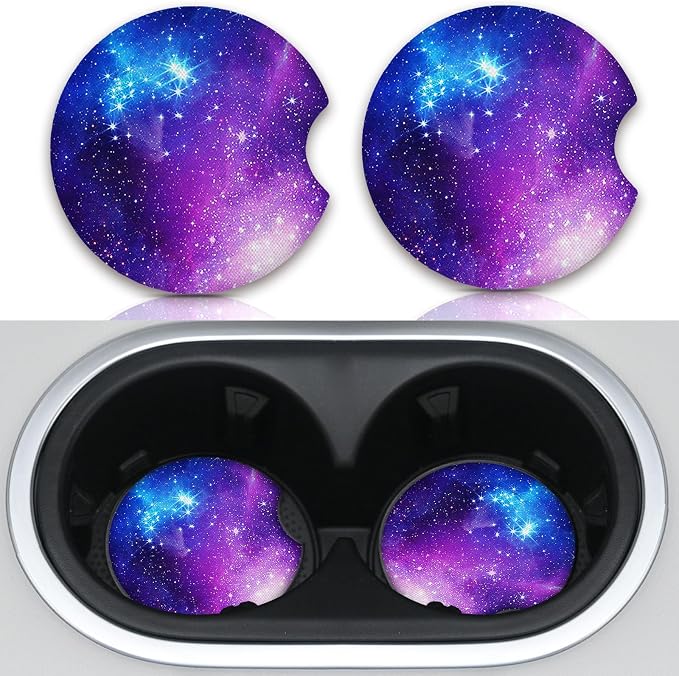 2pcs Nebula Pattern Car Cup Holder Coasters, Absorbent Drinks Coaster Mat for Cup Holders