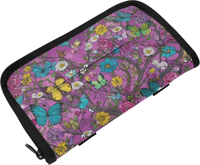 Car Visor Tissue Holder Mask Holder for Car, Car Tissue Box Sun Visor Napkin Holder Car Visor Accessories Adjustable Straps Reusable Durable Easy to Install Rose Flowers Butterfly Trees Purpl