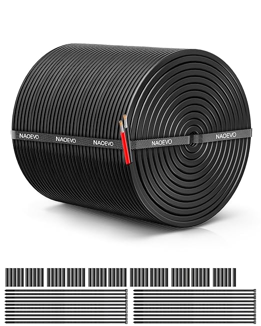 NAOEVO 16 Gauge Wire 2 Conductor Electrical Wire, 16 AWG Stranded PVC Cord, 12V Low Voltage/Tinned Copper/Flexible Cable for Automotive Wiring, Lamp Cord, Marine Cable (300FT)