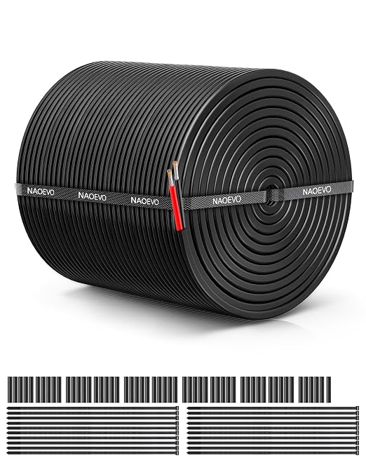 NAOEVO 18 Gauge Wire 2 Conductor Electrical Wire, 18 AWG Stranded PVC Cord, 12V Low Voltage/Tinned Copper/Flexible Cable for Automotive Wiring, Lamp Cord, Marine Cable (500FT)
