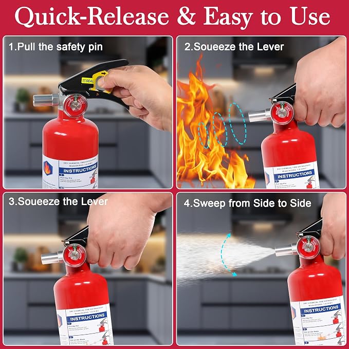 ABC Dry Powder Fire Extinguishers, 2.5lb 1A:10B:C Multi-Class Fire Safety Gear with Quick Release Handle, Portable Fire Extinguisher for Home Kitchen Car Truck RV Boat Office