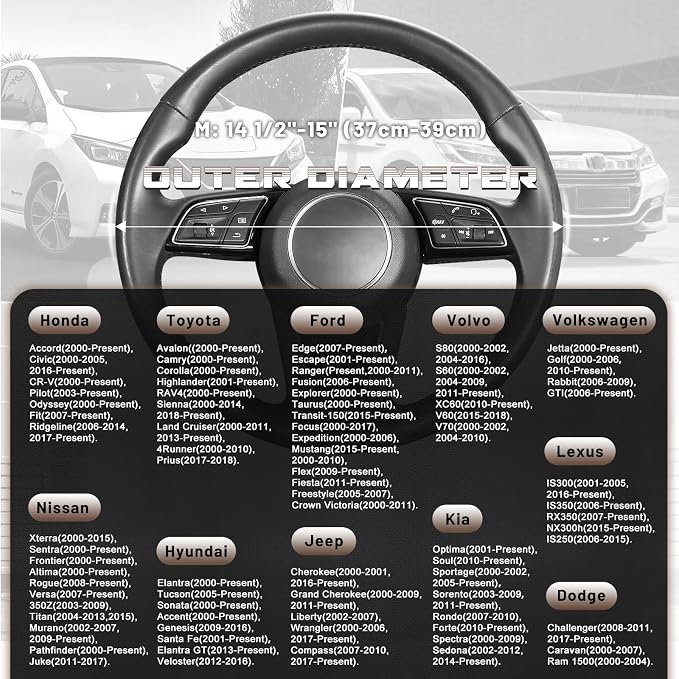 SEG Direct Steering Wheel Cover for 14.5-15 inch Wheels, Breathable PU Leather with Perforated Sides, Anti-Slip Grip, Universal Fit for Cars & SUVs, Black and Brown