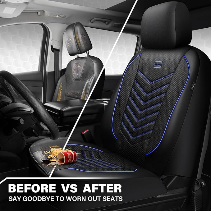 CAR PASS 3D Foam Mesh Leather Car Seat Covers Front Seats, Breathable Front Seat Cover for Cars, Comfortable Universal Fit for SUV Truck Sedan Automotive Anti-Slip Airbag Compatible, Black and Blue