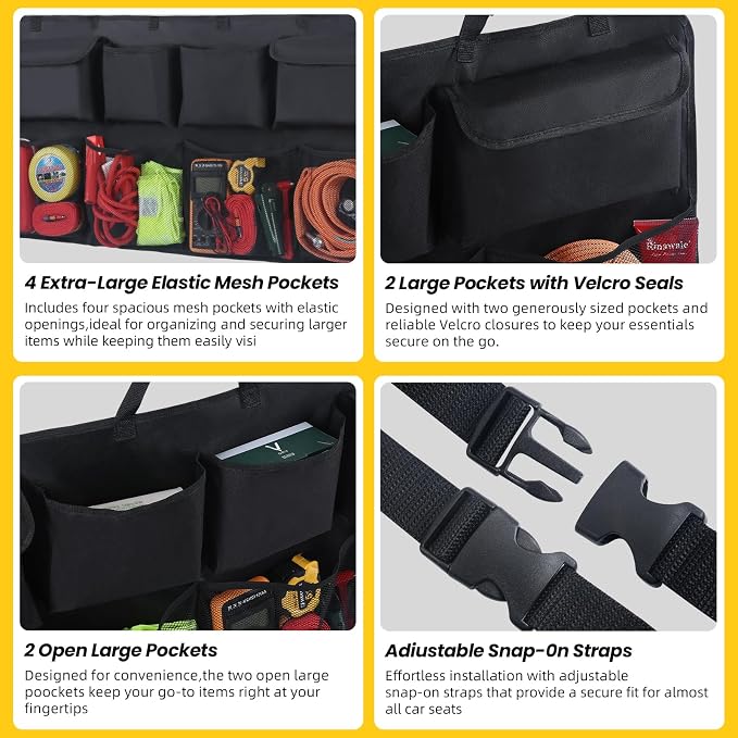 Snuopfy Car Trunk Organizer, Backseat Hanging Organizer with 8 Large Storage Bag Super Capacity -Trunk Organizer for SUV,Truck,Van -Your Space Saving Expert - Black