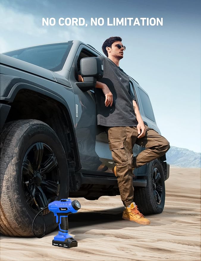 AstroAI C2 Cordless Tire Inflator Air Compressor 20V Rechargeable Battery Powered 160PSI Portable Handheld Air Pump with 12V Car Power Adapter Digital Pressure Gauge for Cars Motorcycles Gift Blue