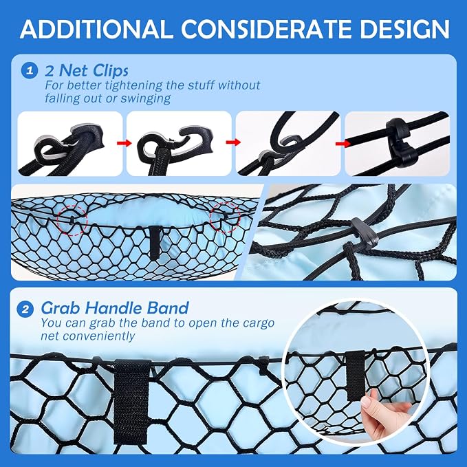 Envelope Style Cargo Net for 2020-2025 2026 Toyota Grand Highlander Accessories, Trunk SUV Mesh Cargo Net, Upgraded 5mm Bungee&Double-layer Nylon Storage Tailgate Netting Grocery&Tool Holder Organizer