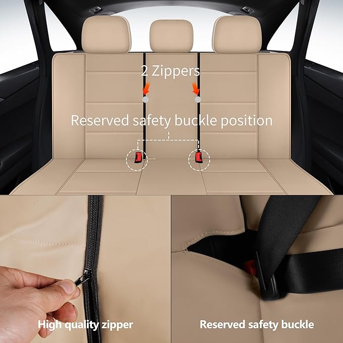 HChengkikz Car Seat Cover, Waterproof Faux Leather (Beige) | Car Seat Protectors, Quilting, Easy to install, Airbag Compatible, Universal Fit for Most Suvs, Trucks, SUVs
