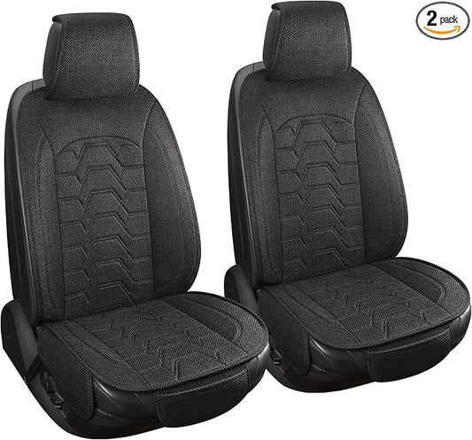 Linen car Seat Covers Breathable Cloth Fabric Seat Protector Front seat Covers Universal Fit for 95% Automotive, Car, Van, SUV, Trucks（Black，2PCS）