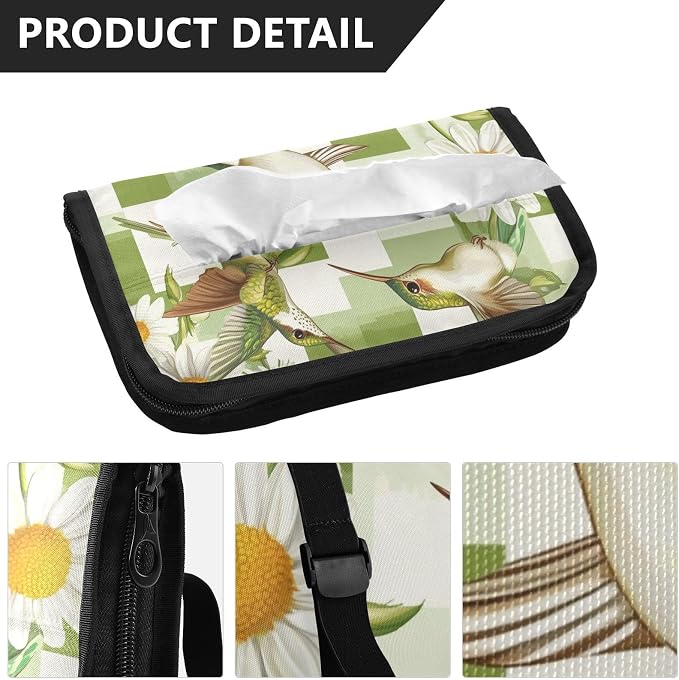 Car Visor Tissue Holder Mask Holder for Car, Car Tissue Box Sun Visor Napkin Holder Car Visor Accessories Adjustable Straps Reusable Durable Easy to Install Checkered Green and White Hummingb