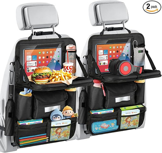 MoKo Car Organizer Back Seat, Backseat Car Organizer with Foldable Table Tray, 8 Pockets, Back Seat Organizer with Transparent Tablet Pocket for Road Trip, 600D Oxford Cloth, 2 Pack, Black