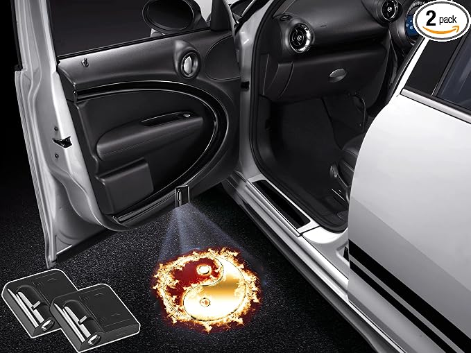 NewL 2 Pcs Led Car Door Welcome Light for Fire Tai Chi Logo Symbol Projector Lights Ghost Shadow Light | Clear ghost shadow projection, no damage to wiring, easy to install on car doors, universal fit for most vehicles