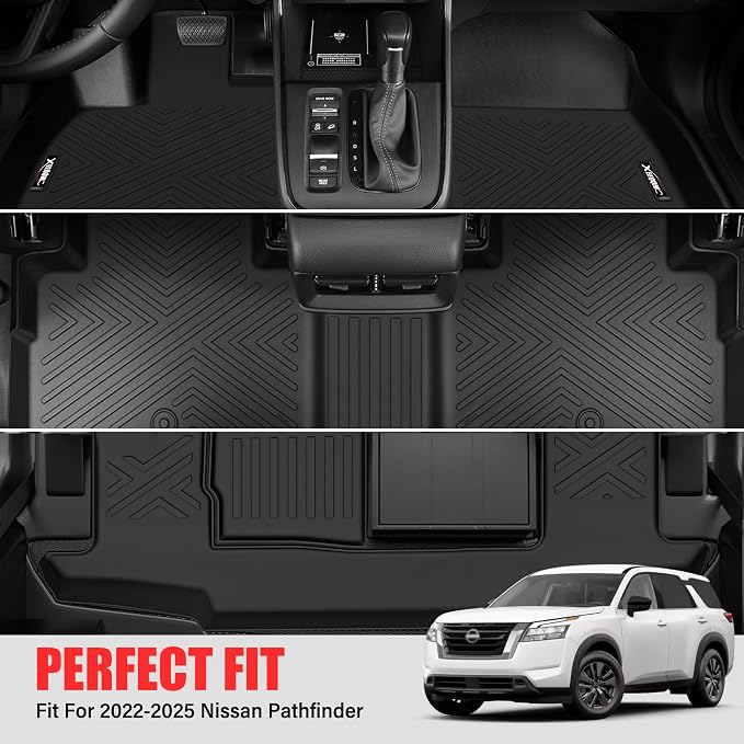 Floor Mats & Trunk Mat with Backrest Mat for 2022-2026 Nissan Pathfinder | All Weather TPE Rubber Cargo Liner Back Seat Cover 3rd Row for 2022-2026 Pathfinder 7&8 Seats Car Floor Liners Accessories