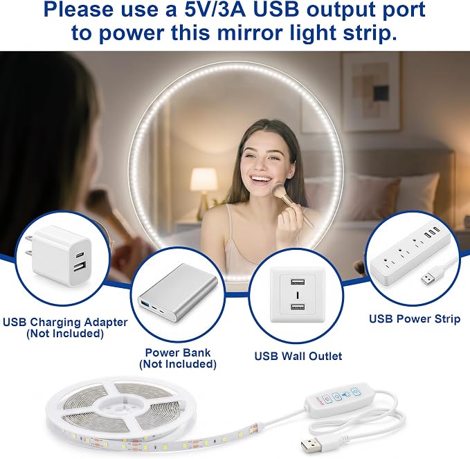 PANGTON VILLA Vanity Lights for Mirror, 13FT Dimmable 6000K LED Light Strip | Stick on Makeup LED Lighting, LED Vanity Lights Strips for Mirror for Bedroom Bathroom Vanity Table (Mirror Not Included)