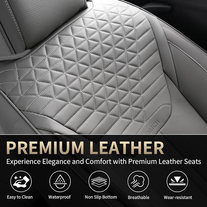 FLORICH Car Seat Covers for Full Set, Universal Seat Cushion 5 Seats, Car Seat Protector Waterproof, Premium Leather Automotive Seat Covers for Most Cars, Sedans, SUVs, and Trucks-Gray
