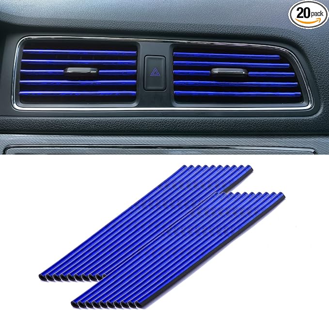 LivTee 20 Pieces Car Air Conditioner Decoration Strip for Vent Outlet, Universal Waterproof Bendable Air Vent Outlet Trim Decoration, Car Interior Accessories (Shiny Blue)