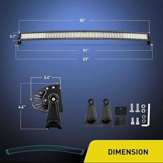 Nilight LED Light Bar 50Inch 288W 20100LM Curved Spot Flood Combo Driving Lamp Roof Bumper Off Road LED Work Lights Pods for Van Camper Wagon Car Pickup Golf Cart ATV UTV SUV Truck Boat 4x4