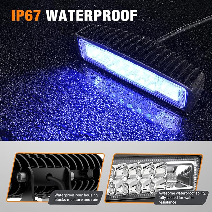 Nilight 6 Inch Blue LED Light Pods 2 PCS 60 W | Flood Spot Combo Off Road Fog Fishing Hunting Emergency Safety Signal Deck Lamp for 12V 24V ATV UTV Pickup Tractor Boat