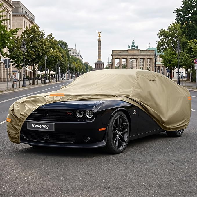 Kaugung Custom Fit Car Cover for Dodge Challenger (2008-2026), Heavy Duty All Weather Waterproof Outdoor Cover, Sun Rain Snow UV Protection with Air Vents