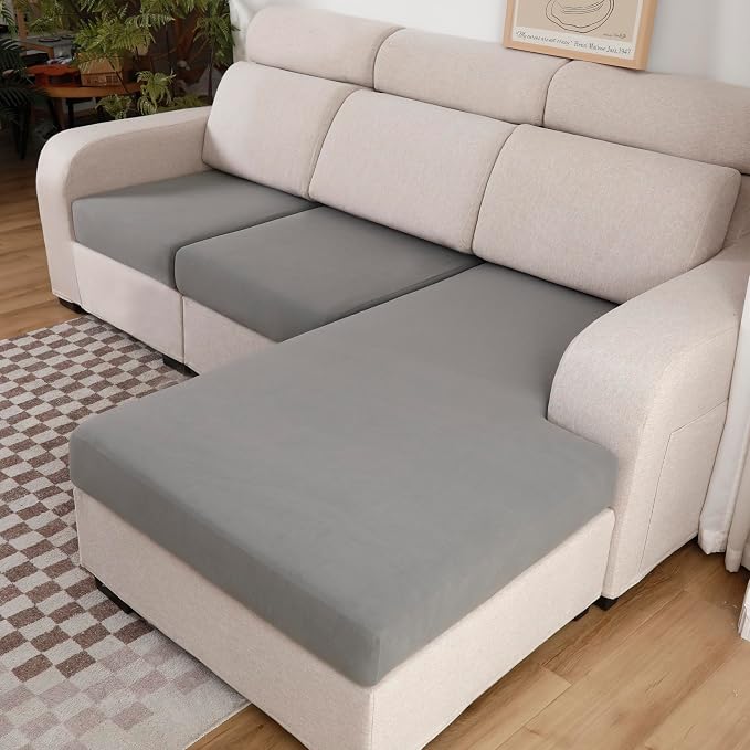 Waterproof Patio Couch Cushion Covers Sofa Seat Cover, Stretch Sofa Cushion Slipcovers for Sectional Sofa, Outdoor Furniture Protector for Kids Pets, Washable(Large, Light Grey)