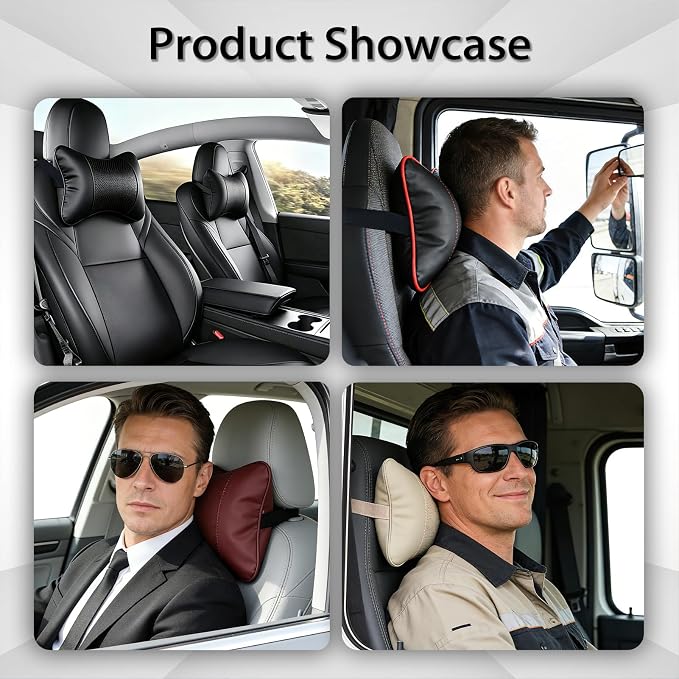 2 Pack Car Neck Pillow Soft Breathable Headrest Pillows for Driving Support, Universal Fit for Most Car Seats Decor Accessories（Black Red）