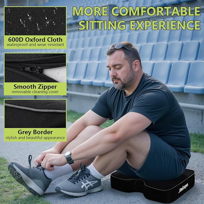 Stadium Seat Cushion for Bleachers, 2-in-1 Reversible Soft & Firm | Bleacher Cushion with Memory & High-Density Foam, Ergonomic Non-Slip Design, Portable for Indoor & Outdoor Sports, Events