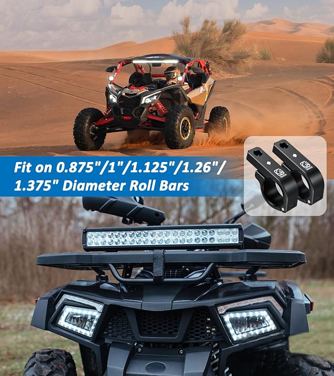 VAZESWIN 2PCS Aluminum Alloy Light Bar Mounts, Light Bar Mounting Brackets | 360° Adjustable Roll Bar Clamps for 0.875"/1"/1.125"/1.26"/1.375" Handlebar Round Rails, for Motorcycle ATV UTV Boat Truck