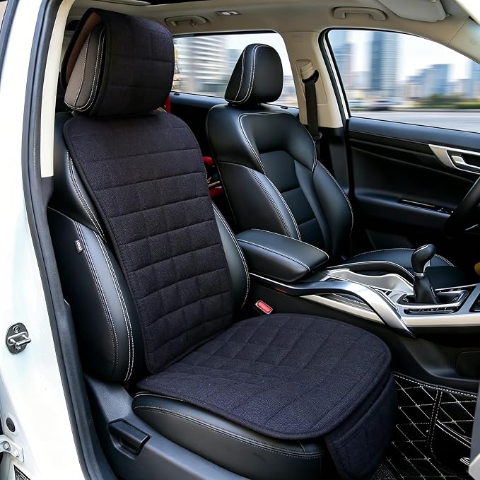 Suninbox Cooling Car Seat Covers,Cloth Seat Covers for Cars,Linen Car Seat Protector,Front Seat Only Universal Fits Most Automotive,Vans,SUVs,Trucks Black