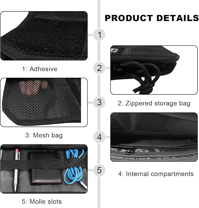 Molle Car Sun Visor Organizer, Multi-Pocket Zippered Visor Pouch with Tactical Panel & Glasses Clip, Sunshade Tactical Gear Storage Organizer for Trucks SUVs Patrol Cars