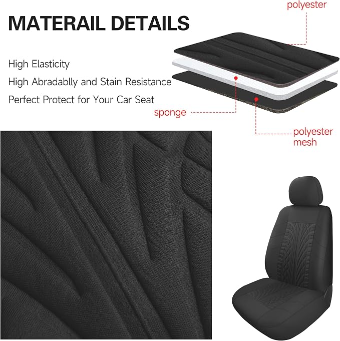 Pariitadin Car Seat Covers Full Set, Washable and Breathable Premium Cloth Automotive Vehicle Seat Cover for Car Interior, Universal Fit for Most Cars, Sedan, Truck, SUV(Black)