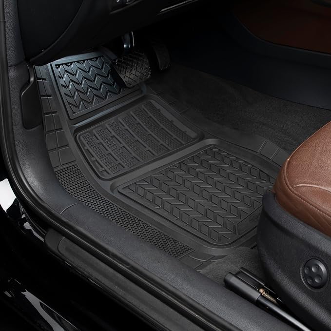 Dickies 2-Piece DuraSport Deep-Tray Floor Mats, Heavy-Duty Mats for Cars, Trucks, SUVs — Black