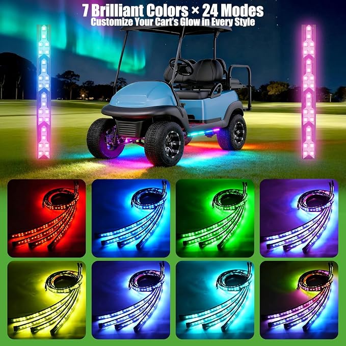 10L0L Golf Cart Underglow Light Kit with Canopy Lights, IP67 Waterproof, 24 Dream Color Modes Wireless Remote Music Sync, 12V-80V Wide Voltage Fit for Yamaha EZGO Club Car