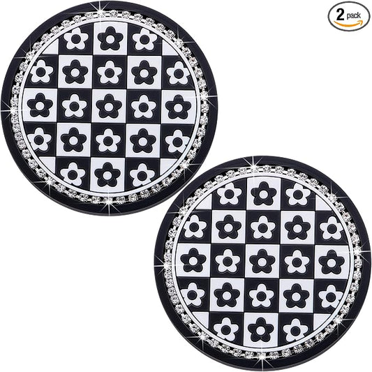 2-Pack Bling Cup Holder Coasters for Cars – 2.75 Inch Silicone Inserts – Anti-Slip, Shockproof – Decorative Vehicle Accessories for Women & Girls (Little flowerr)