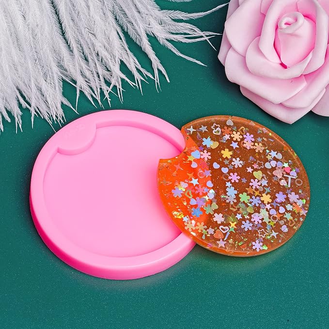 Jmkcoz 6 Pcs Silicone Car Coasters Mold Keychain Pendant Mold DIY Round Cup Coaster Molds Epoxy Resin Casting Mold for Crafts Homemade Coaster, Drink Coasters, Cup Mats, Home Decoration
