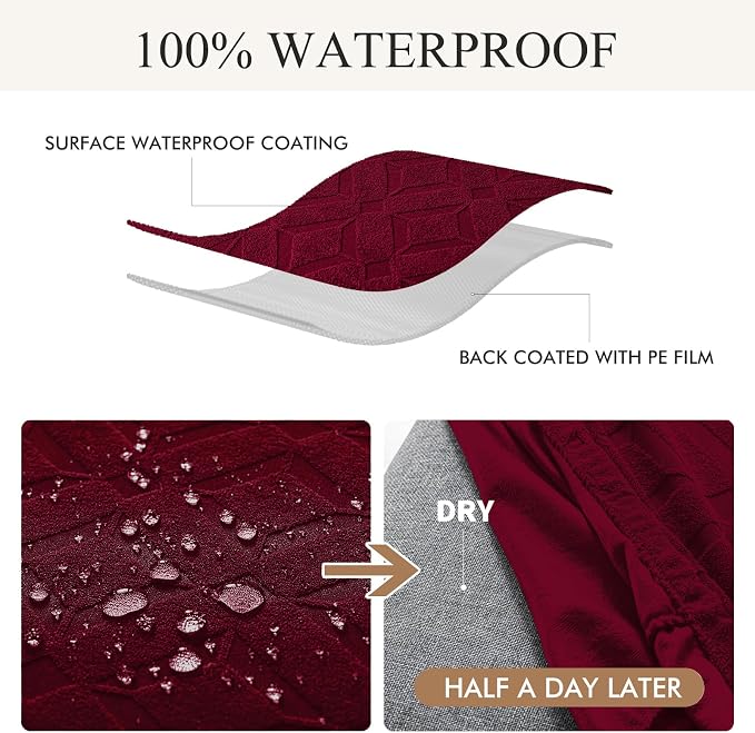Genina Waterproof Chair Covers for Dining Room Set of 4, Removable Washable Chair Slipcover Protectors, Wine Red