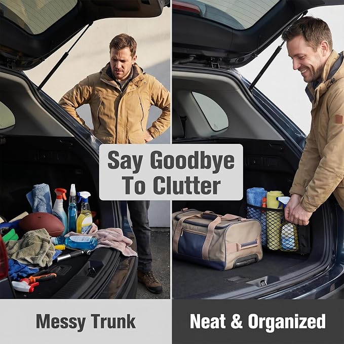 FSHAANY'S 22.7" x 9.4" Automotive Mesh Cargo Net, Elastic Trunk Storage Organizer for SUV and Truck with Adhesive Backing