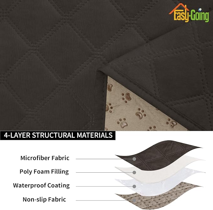 Easy-Going Waterproof Oversized Chair Cushion Covers, Non-Slip Leakproof Sofa Seat Cushion Slipcovers, Quilted and Stretch Furniture Protector for Dogs (1-Piece Oversized Chair Cushion, Chocolate)
