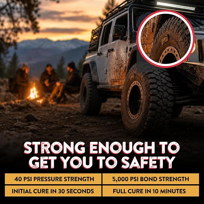 GlueTread Full-Size 4x4 Sidewall Tire Repair Kit | Sidewall Tire Patch Kit Puncture Repair Kit for Off-Road 4x4 Vehicles | Improved Rubber Formula No Accelerator Needed 10 Minutes Curing Time