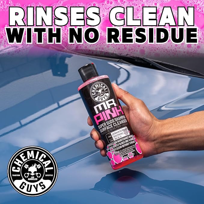 Chemical Guys, Mr. Pink Super Suds Car Wash Soap for Foam Cannons, 64 oz | Lifts road grime with a slick, high-gloss formula that rinses clean, gentle on wax, sealant and ceramic coatings