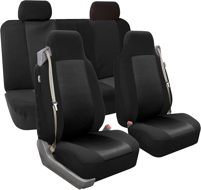 FH Group All Purpose Flat Cloth Car Seat Covers - Universal Fit, Full Set Seat Covers, Washable, Fit Most Car, Truck, SUV, Van - Black