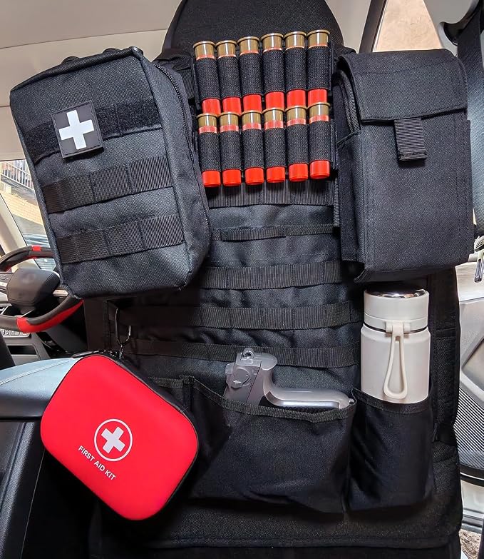 Car Seat Back Organizer Tactical MOLLE Panel Back Seat Storage Bag Universal Car Seat Cover Protector (Black)