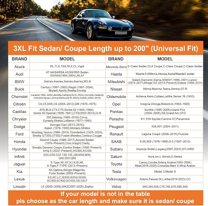 SEAZEN Car Cover with Zipper, 2 Layer Full Car Covers Waterproof/UV Protection/Snowproof/Dustproof, Universal Car Cover (Fit Sedan-Length Up to 200")