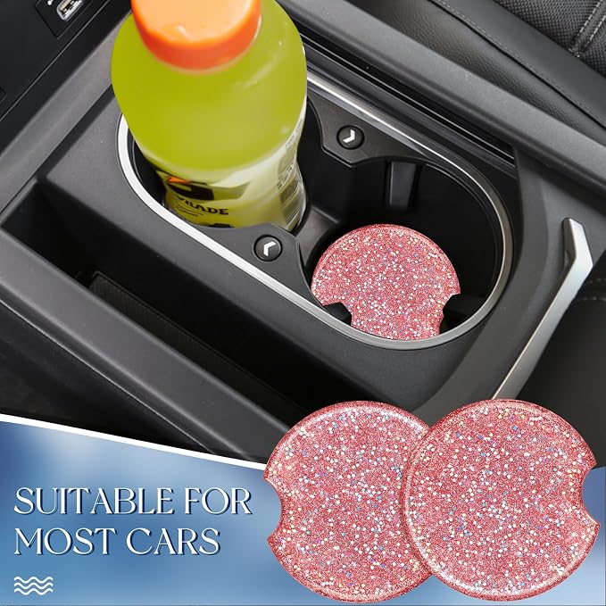 Swooflia Flower Car Cup Holder Coasters for Women - 2.75 Inch Cute Resin Clear Automotive Drink Cupholder Insert Car Accessories 2 Pack Bling Pink